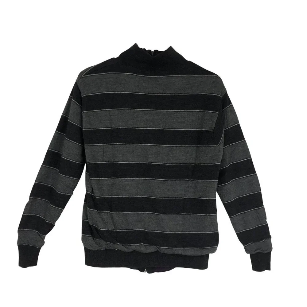 Pedro Del Hierro Striped Full-Zip Merino Wool Sweater Jacket L